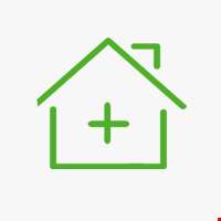 green icon of a house with a plus sign inside