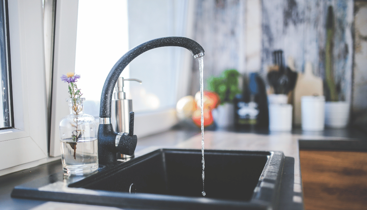 hot water from a kitchen sink