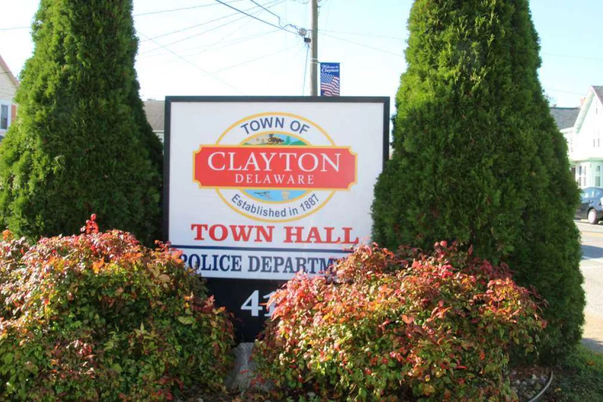 Clayton, Delaware Town Hall sign