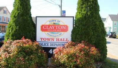 Clayton, Delaware Town Hall sign