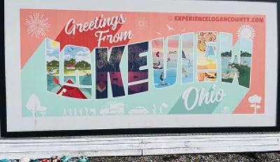 a sign that says, "Greetings from Lakeview, Ohio".