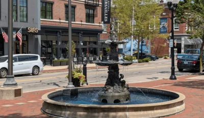 a fountain in the downtown area of Versailles, Ohio.